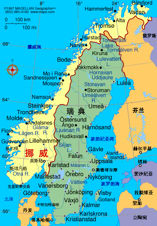挪威地图高清中文版图片